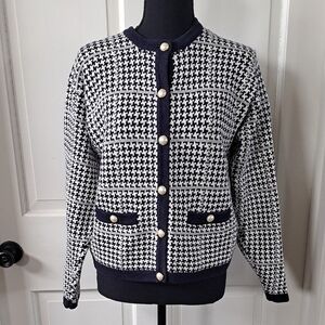 Vintage-Inspired Houndstooth Cardigan | Navy Robert Scott LTD | 100% Cotton Chic